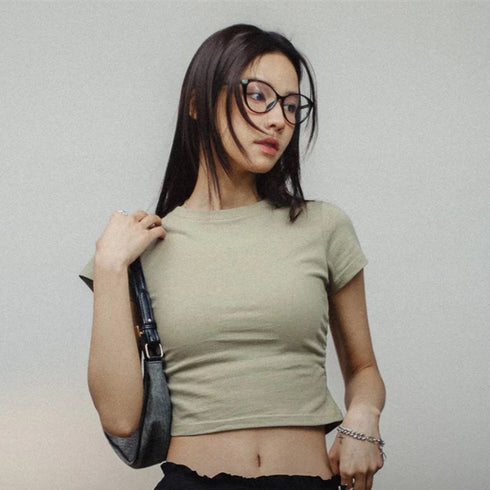 Premium Women's Cotton Crop T-Shirt – Solid Color Slim Fit O-Neck Short Tee for Summer